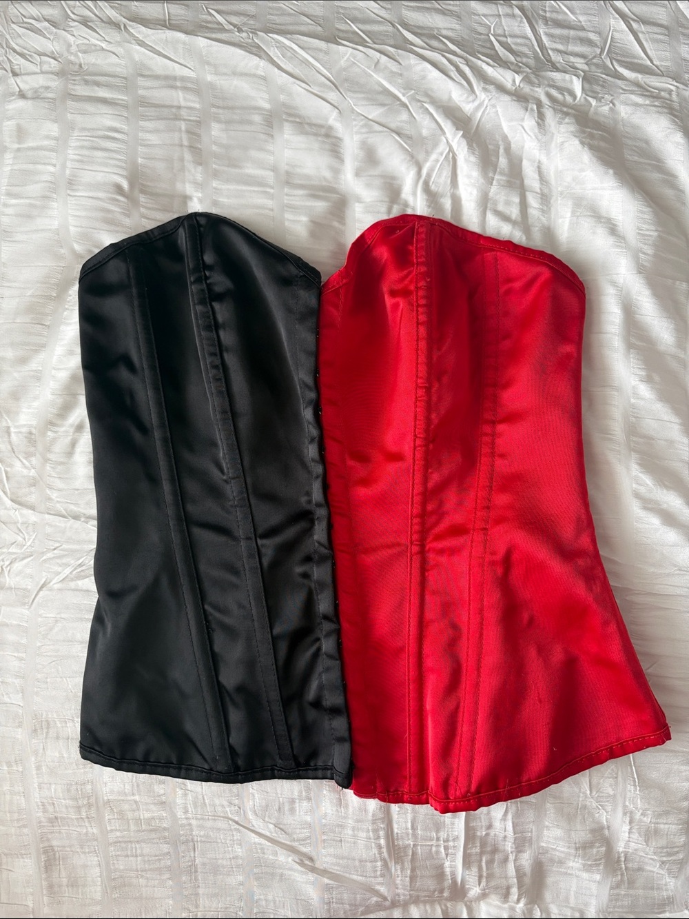 Strapless Satin Corset Top in Black and Red